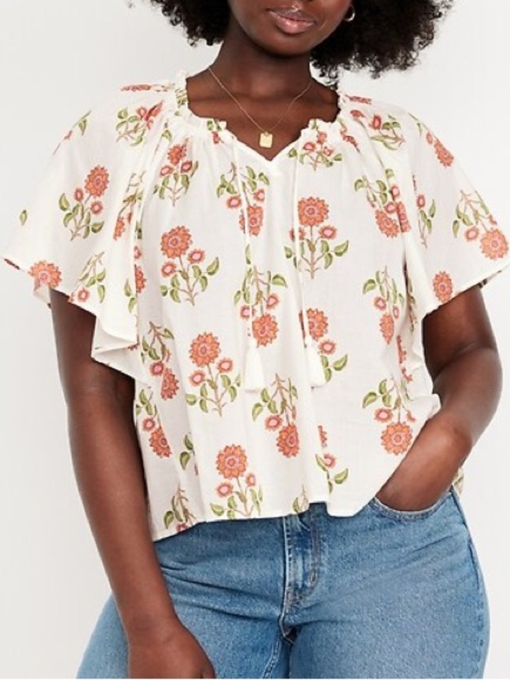 OLD NAVY Flutter Sleeve Tassel Tie Top NWT